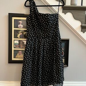 White House Black Market One Shoulder Polka Dot Dress sz 10 EUC